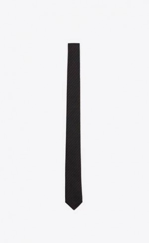 YSL Striped Tie In Wool And Silk Jacquard Black Grey | Philippines_YSL87205