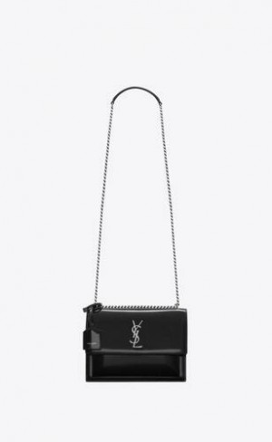 YSL Sunset Medium In Brushed Leather Black | Philippines_YSL33026