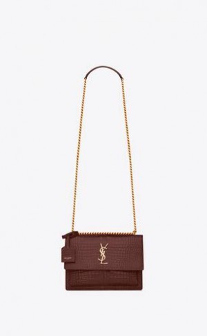 YSL Sunset Medium In Crocodile-embossed Leather Red | Philippines_YSL63421