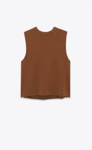 YSL Tank Silk Satin Crepe Brown | Philippines_YSL97150