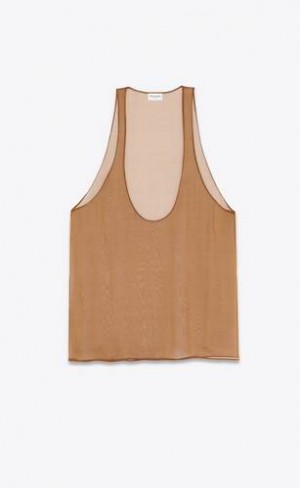 YSL Tank Top In Silk Muslin Brown | Philippines_YSL25787