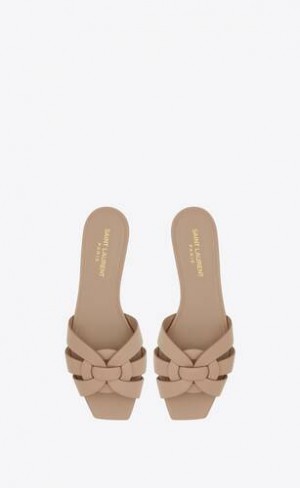 YSL Tribute Mules In Smooth Leather Dark Beige | Philippines_YSL88285