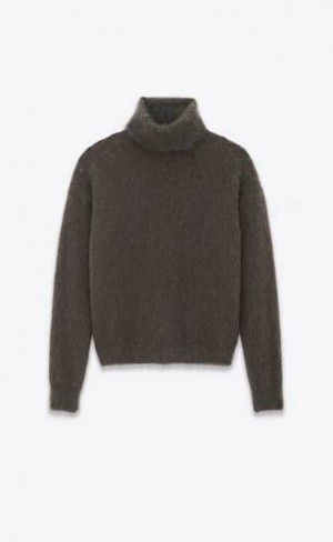 YSL Turtleneck Sweater In Mohair Brown | Philippines_YSL23949