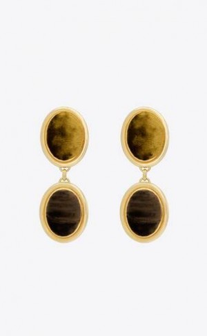 YSL Twin-oval Earrings In Velvet And Metal Brown / Gold Green Gold | Philippines_YSL34409