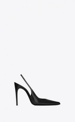 YSL Vendome Slingback Pumps In Glazed Leather Black | Philippines_YSL78675