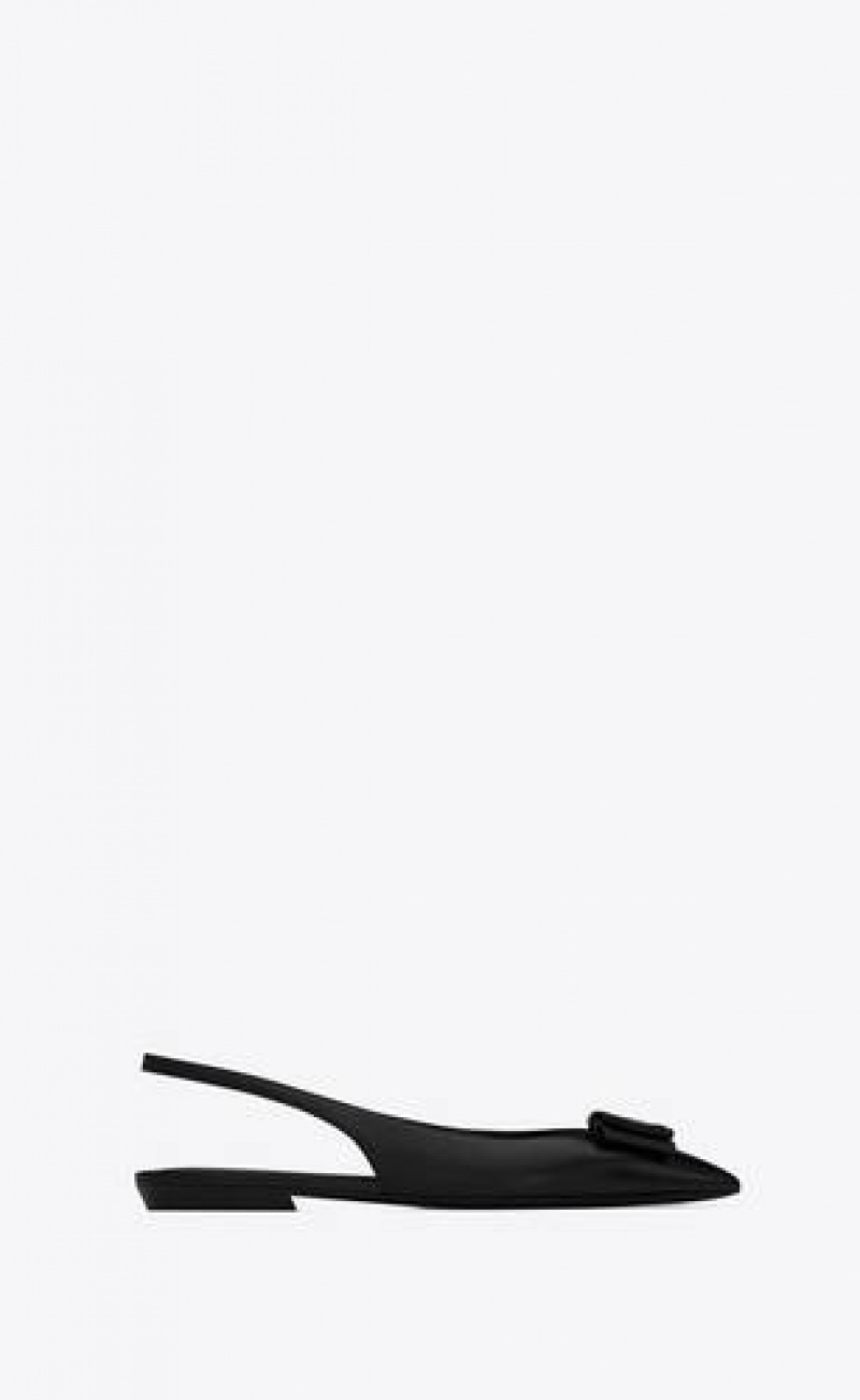 YSL AnaïS Slingback Flats In Smooth And Patent Leather Black Navy | Philippines_YSL81351