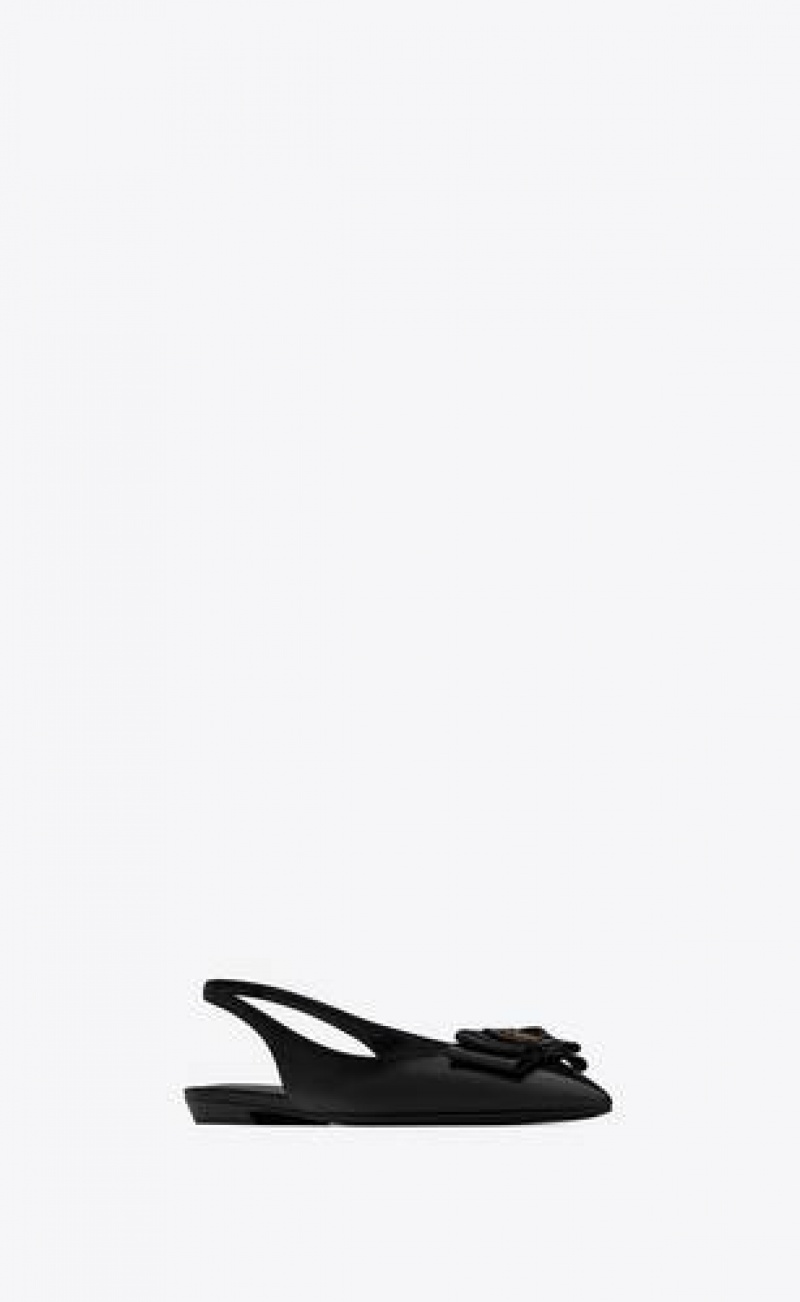 YSL AnaïS Slingback Flats In Smooth And Patent Leather Black Navy | Philippines_YSL81351