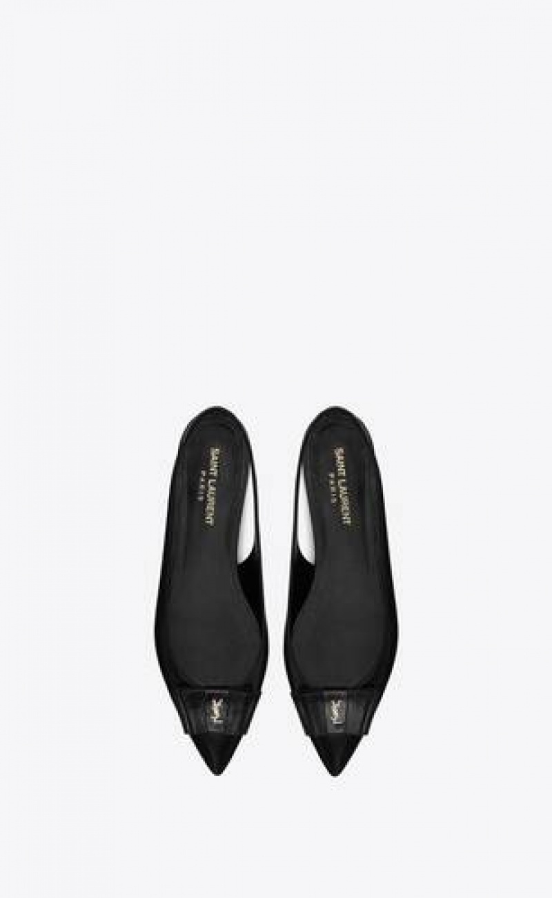 YSL AnaïS Slingback Flats In Smooth And Patent Leather Black Navy | Philippines_YSL81351