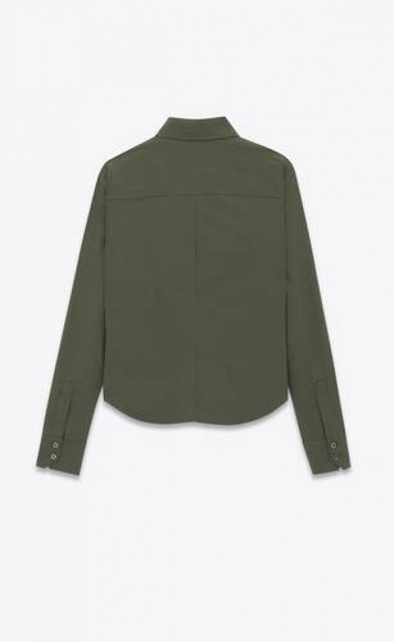 YSL Army Shirt In Cotton Poplin Khaki | Philippines_YSL12516