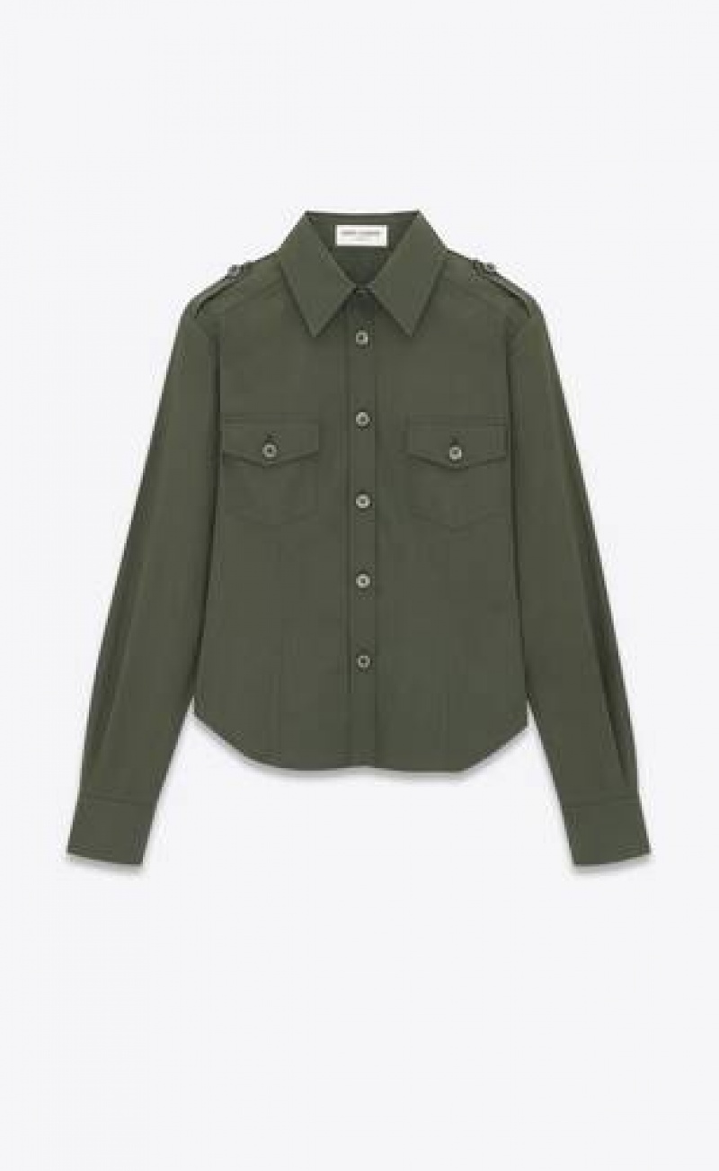 YSL Army Shirt In Cotton Poplin Khaki | Philippines_YSL12516