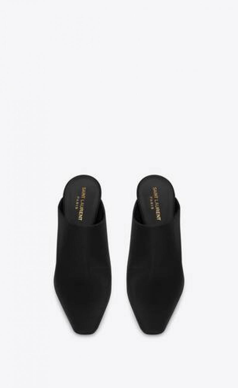 YSL Ascot Mules In Crepe Satin Black | Philippines_YSL66288