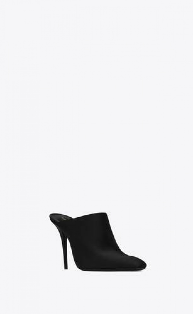 YSL Ascot Mules In Crepe Satin Black | Philippines_YSL66288