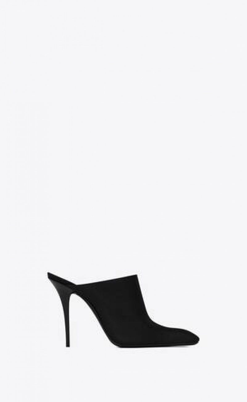 YSL Ascot Mules In Crepe Satin Black | Philippines_YSL66288