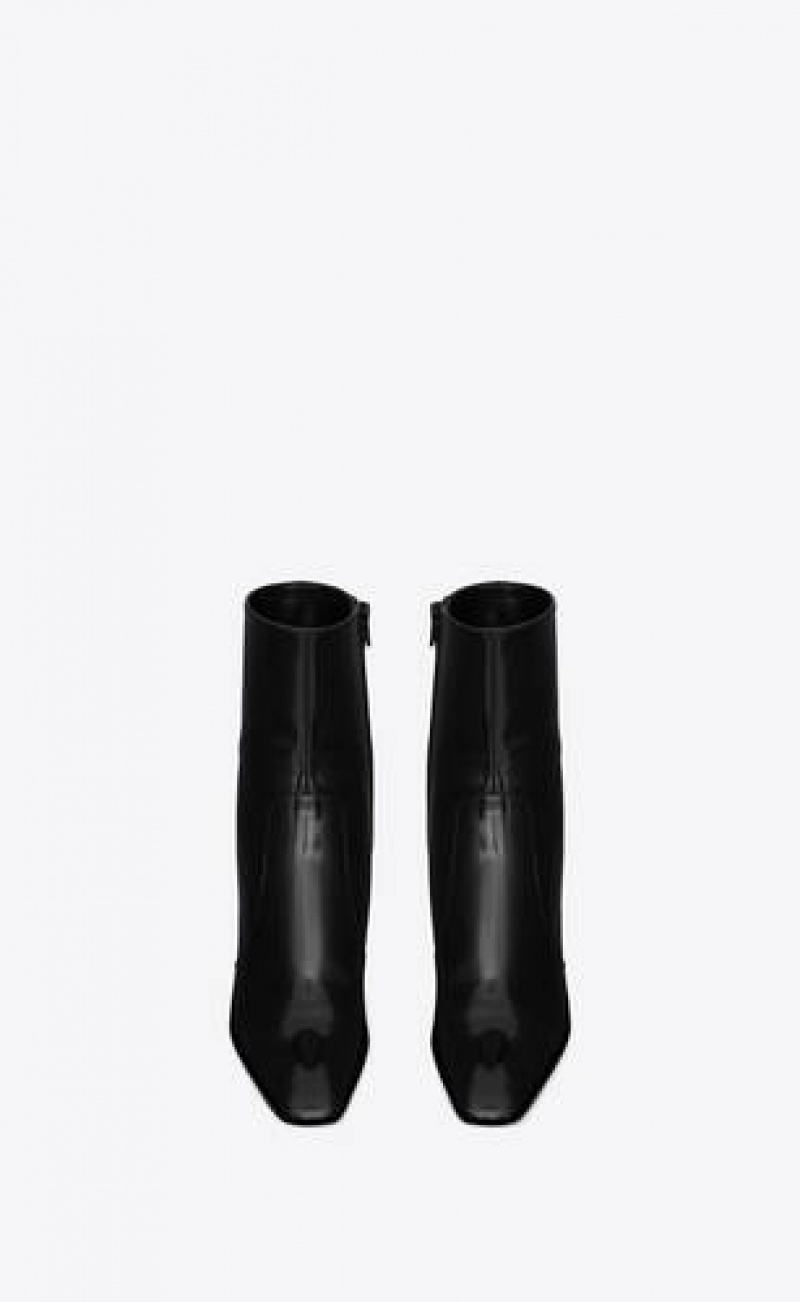 YSL Betty Booties In Glazed Leather Black | Philippines_YSL95089