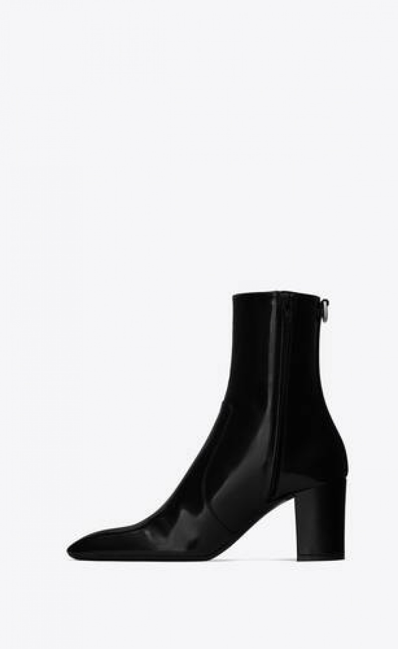 YSL Betty Booties In Glazed Leather Black | Philippines_YSL95089