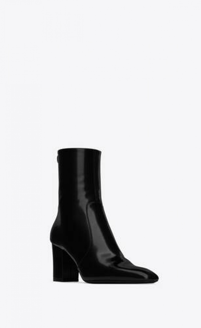 YSL Betty Booties In Glazed Leather Black | Philippines_YSL95089