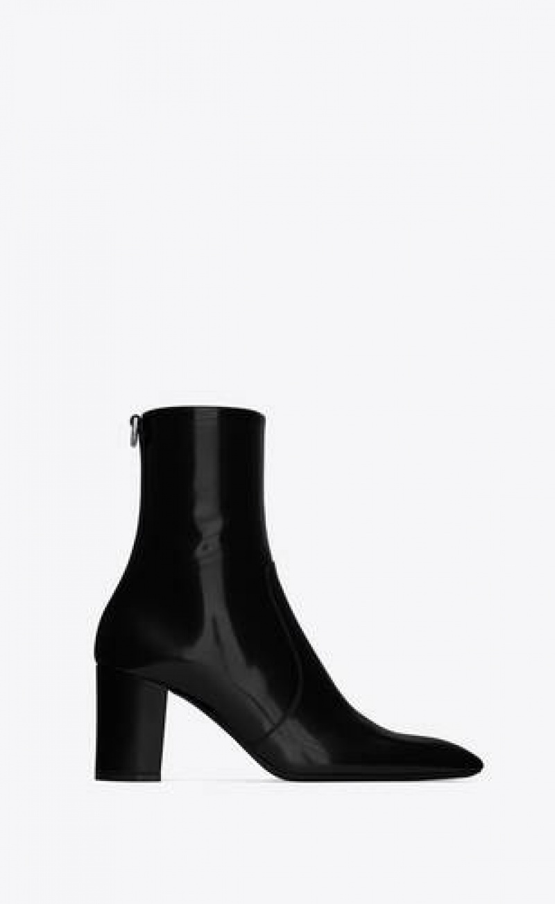 YSL Betty Booties In Glazed Leather Black | Philippines_YSL95089