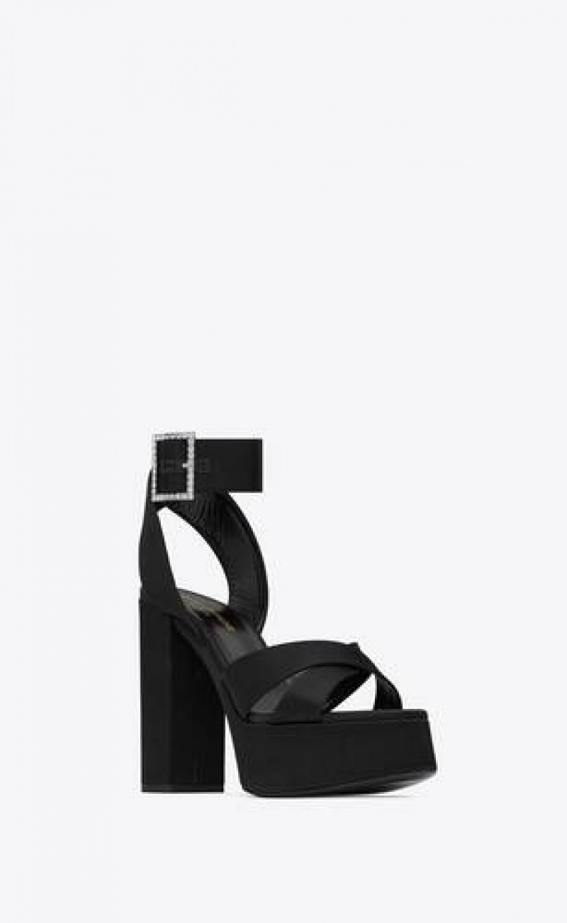 YSL Bianca Platform Sandals In Satin Crepe Black | Philippines_YSL15115