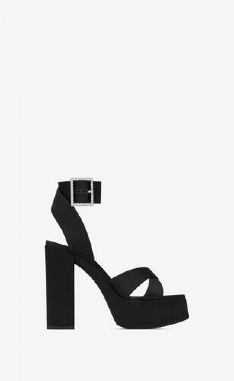 YSL Bianca Platform Sandals In Satin Crepe Black | Philippines_YSL15115