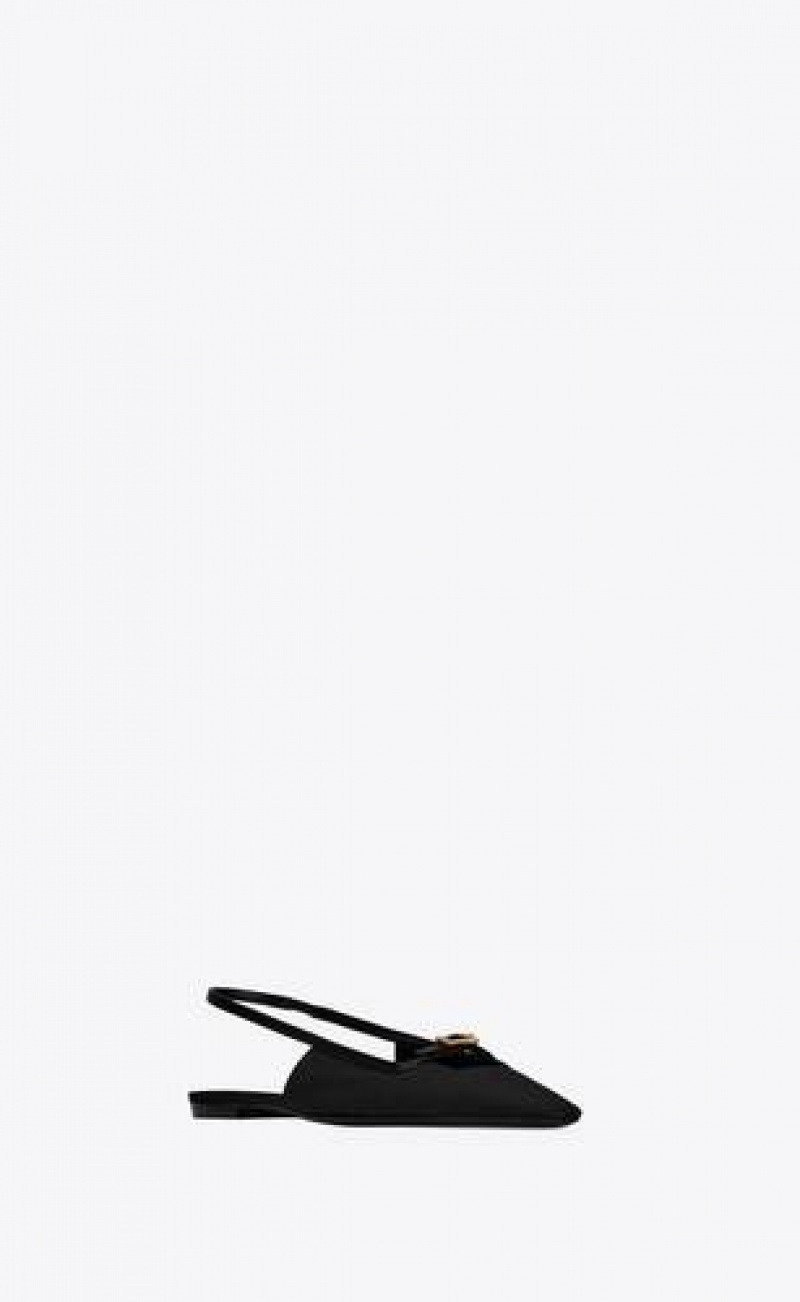 YSL Blade Slingback Flats In Ottoman Fabric And Patent Leather Black | Philippines_YSL69873