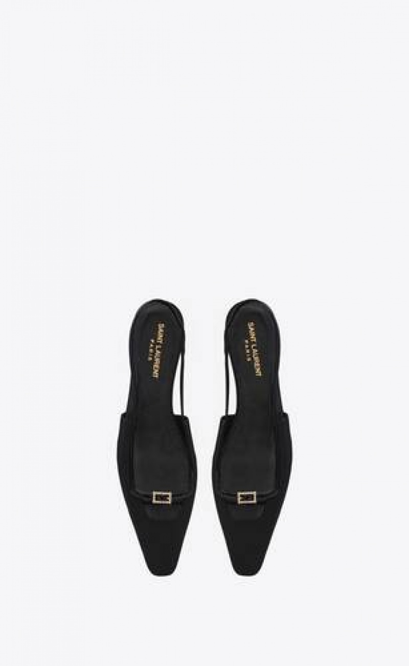 YSL Blade Slingback Flats In Ottoman Fabric And Patent Leather Black | Philippines_YSL69873