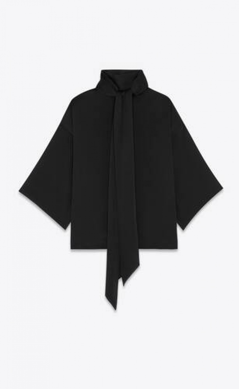 YSL Blouse In Crepe Satin Black | Philippines_YSL65137