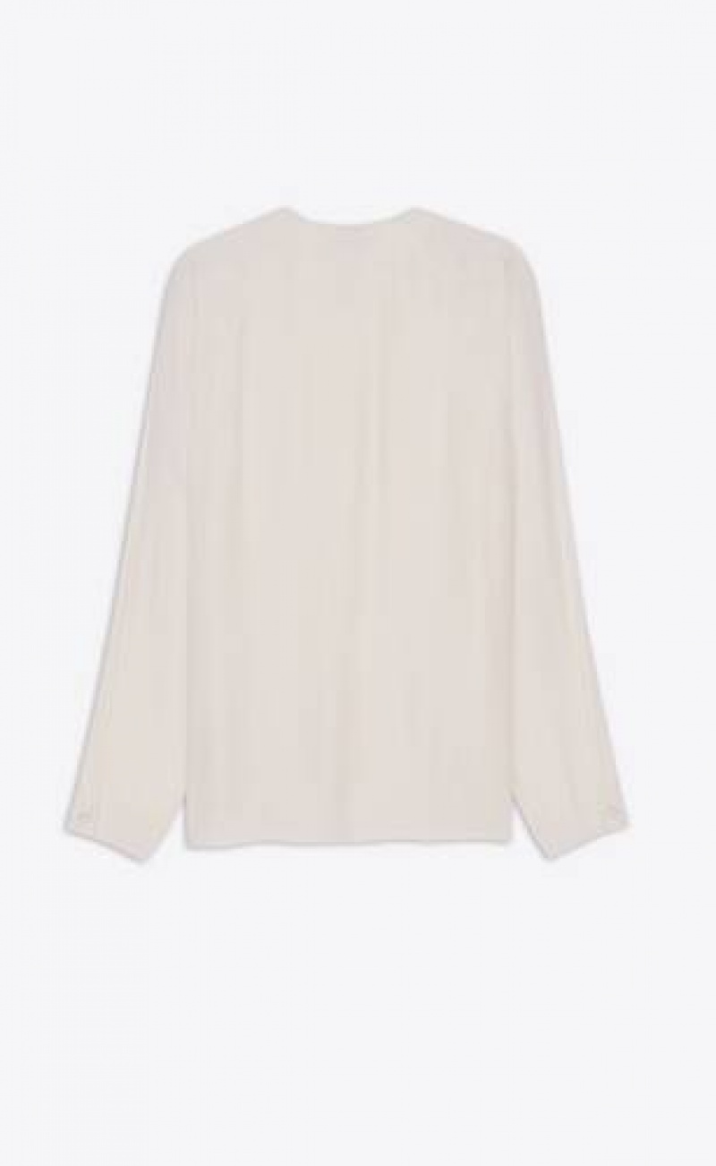 YSL Blouse In Matte And Shiny Cassandre Striped Silk White | Philippines_YSL72145