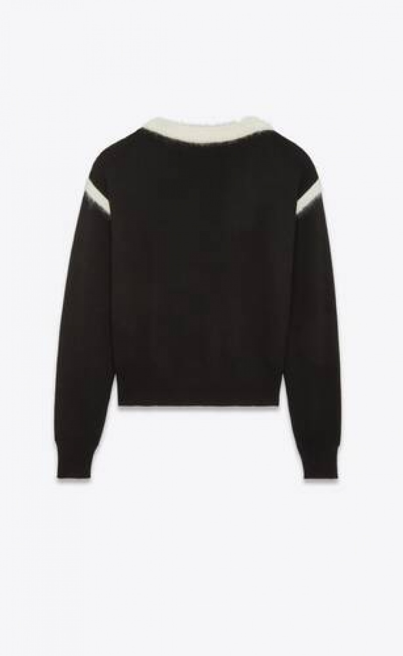 YSL Boatneck Sweater In Wool Mohair Black | Philippines_YSL13128