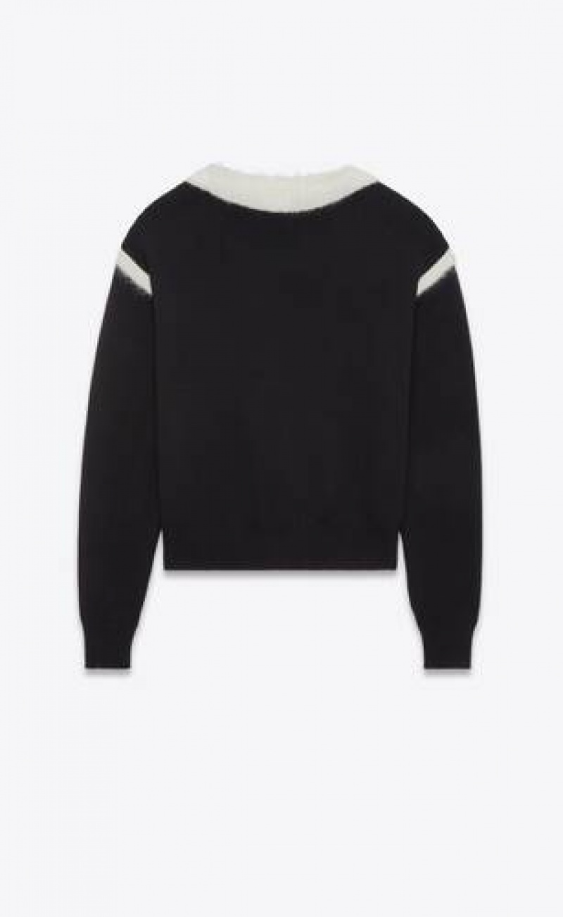 YSL Boatneck Sweater In Wool Mohair Black | Philippines_YSL13128