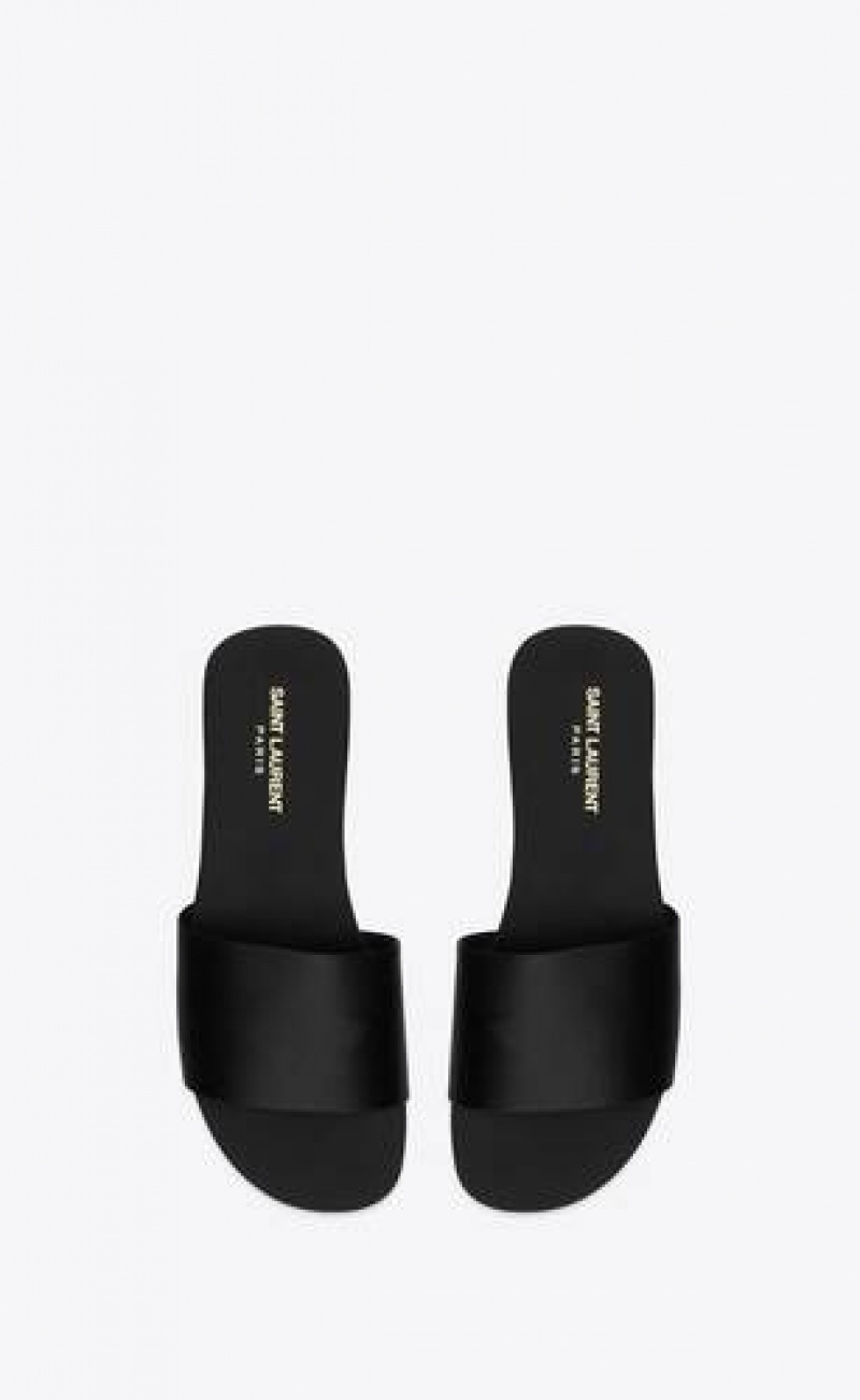 YSL Carlyle Slides In Satin Crepe Black | Philippines_YSL70639