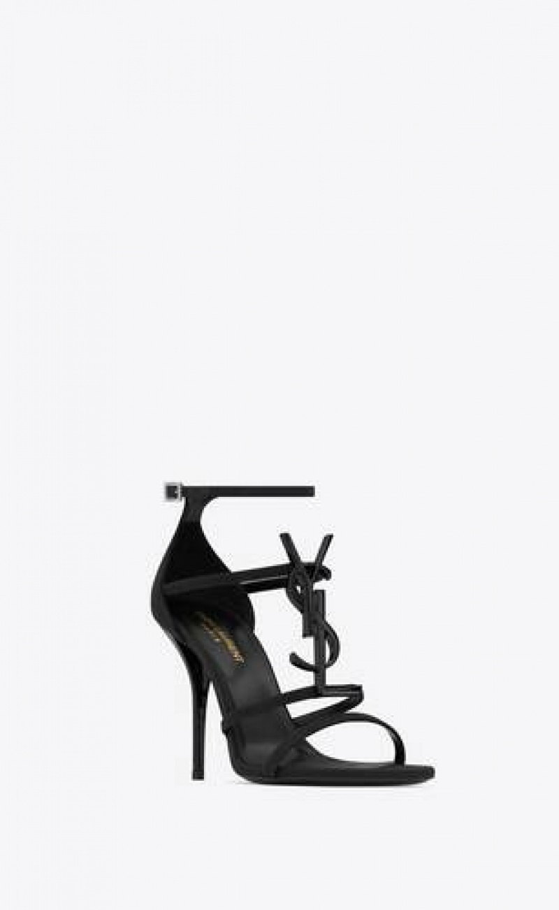 YSL Cassandra Sandals In Crepe De Chine Black | Philippines_YSL71063