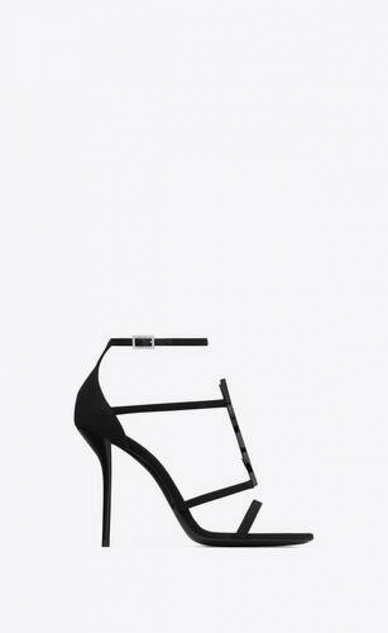 YSL Cassandra Sandals In Crepe De Chine Black | Philippines_YSL71063