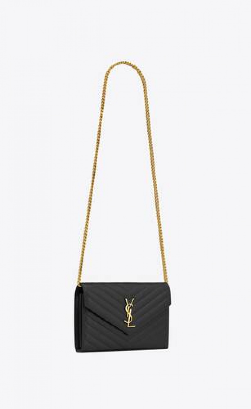 YSL Cassandre Chain Wallet In Lambskin Black | Philippines_YSL95851