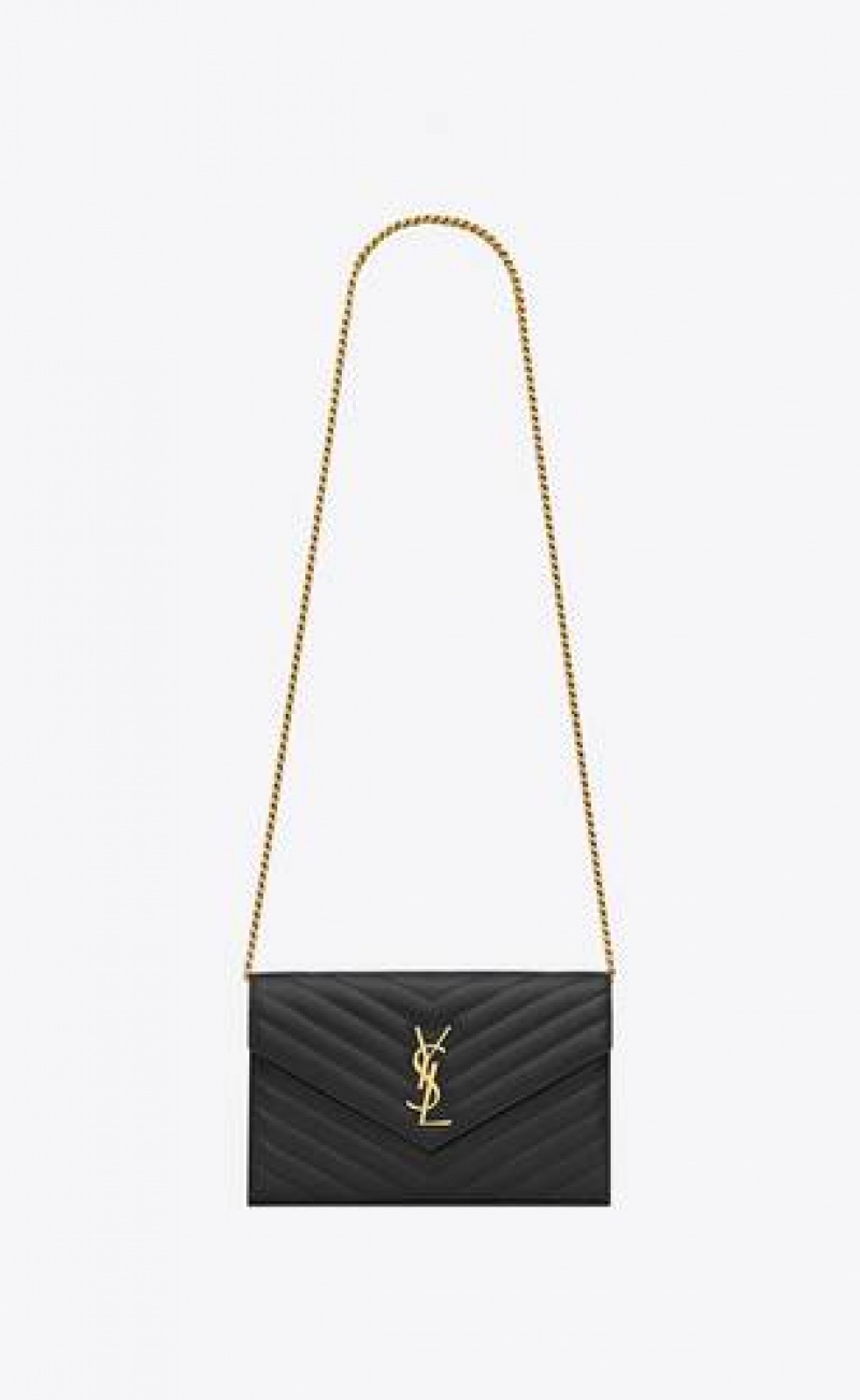 YSL Cassandre Chain Wallet In Lambskin Black | Philippines_YSL95851