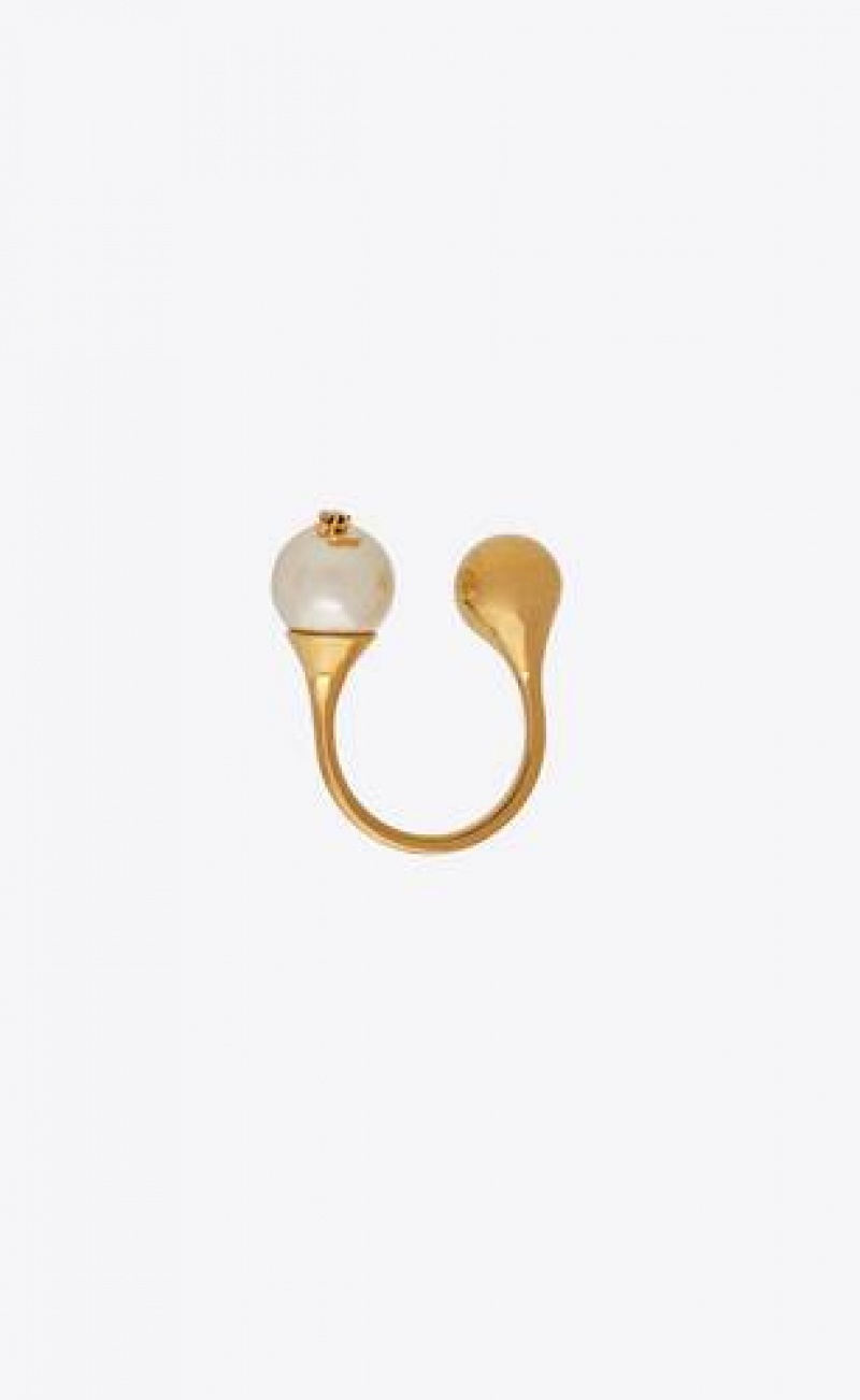 YSL Cassandre Pearl And Ball Ring In Metal Gold Cream | Philippines_YSL88133