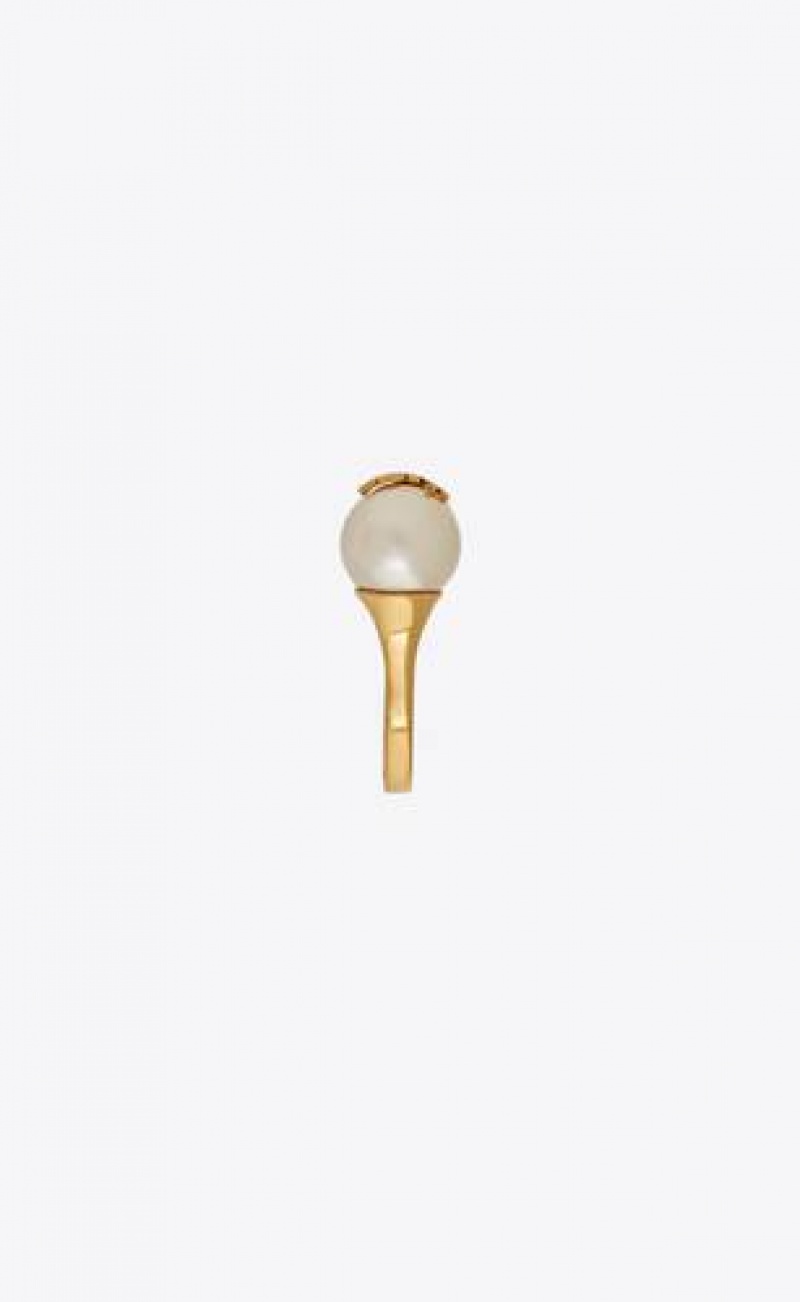 YSL Cassandre Pearl And Ball Ring In Metal Gold Cream | Philippines_YSL88133