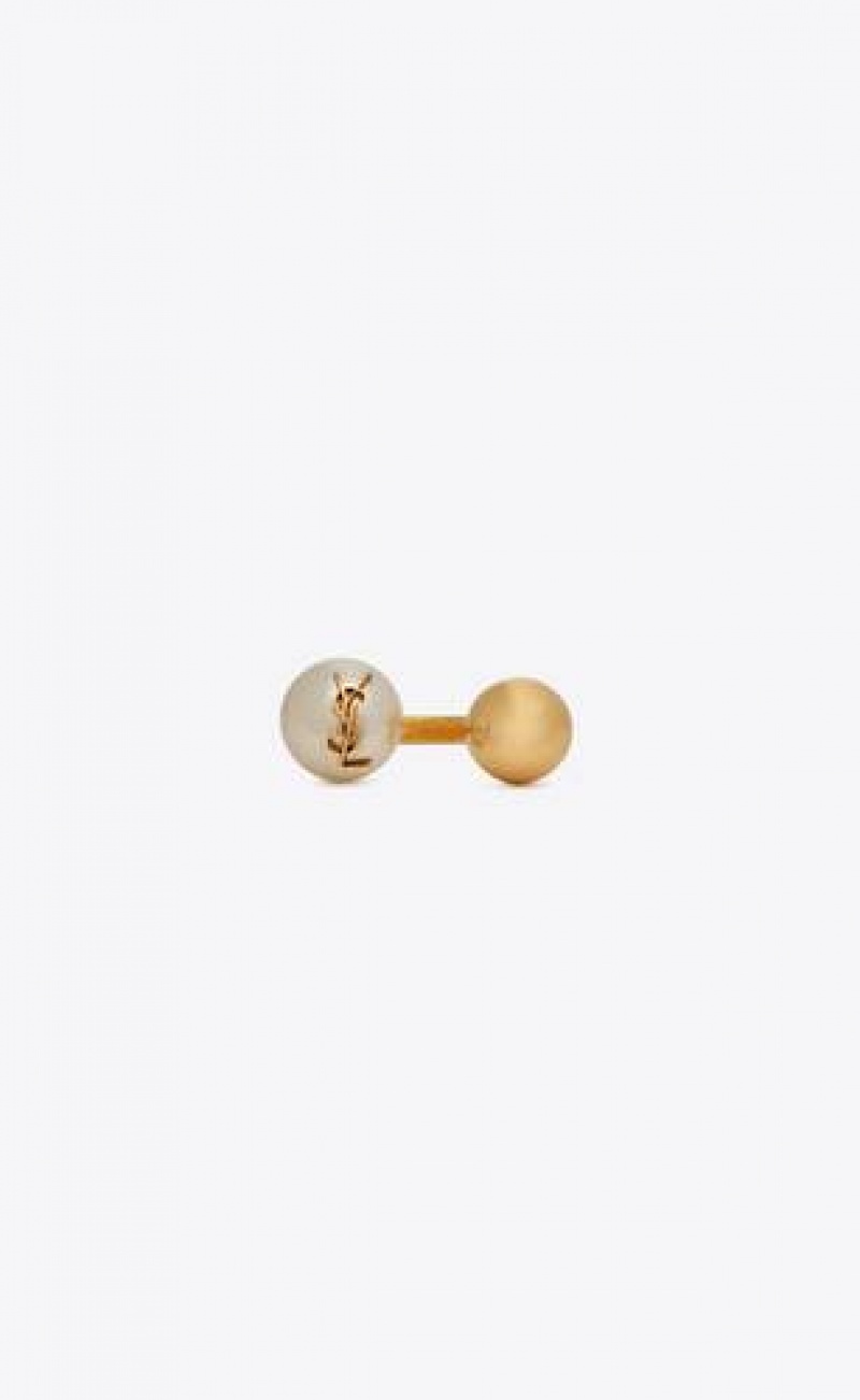 YSL Cassandre Pearl And Ball Ring In Metal Gold Cream | Philippines_YSL88133