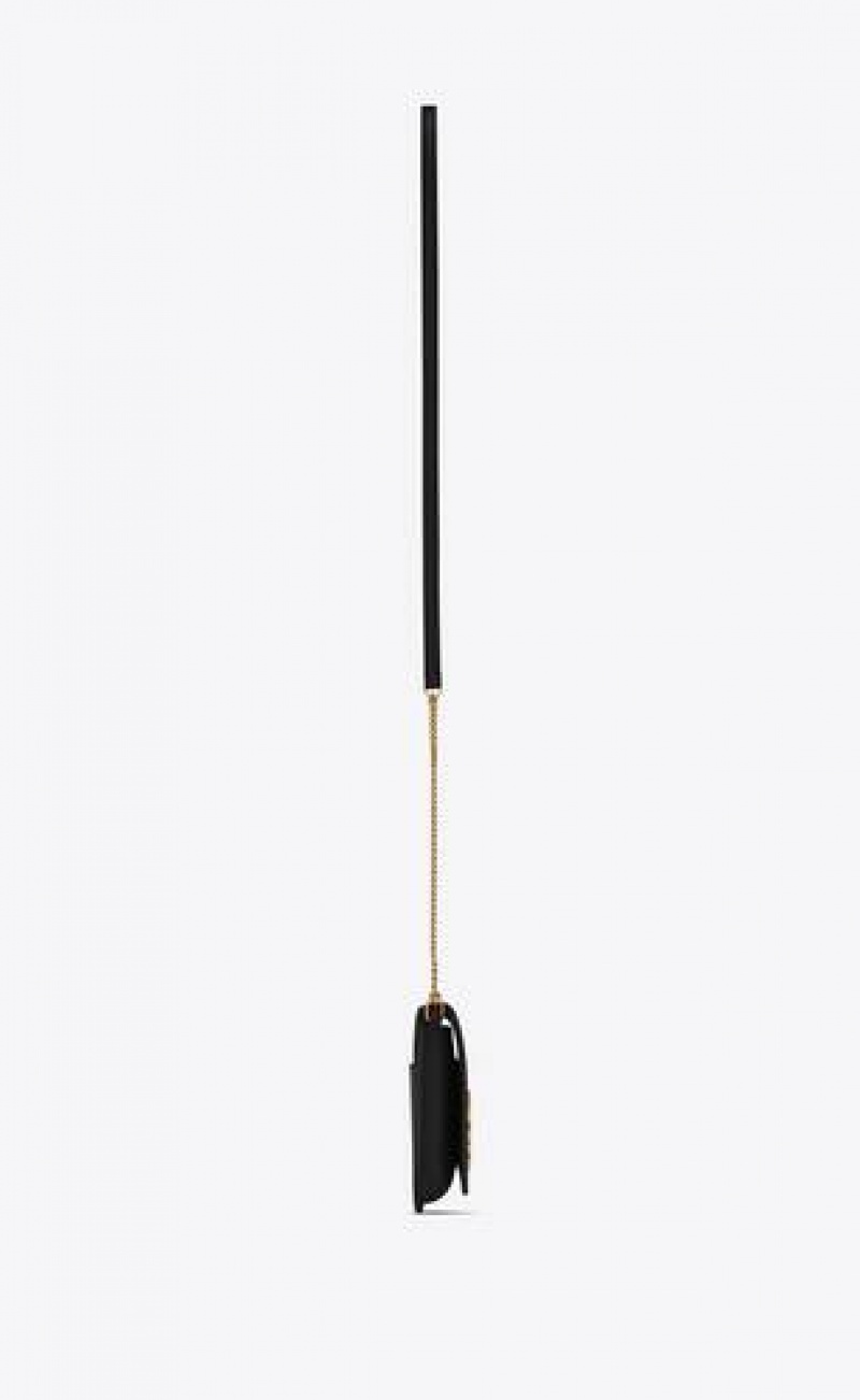 YSL Cassandre Phone Holder With Strap In Smooth Leather Black | Philippines_YSL75384