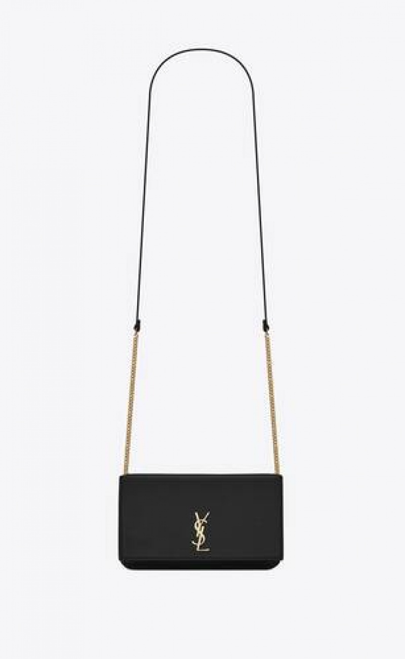 YSL Cassandre Phone Holder With Strap In Smooth Leather Black | Philippines_YSL75384