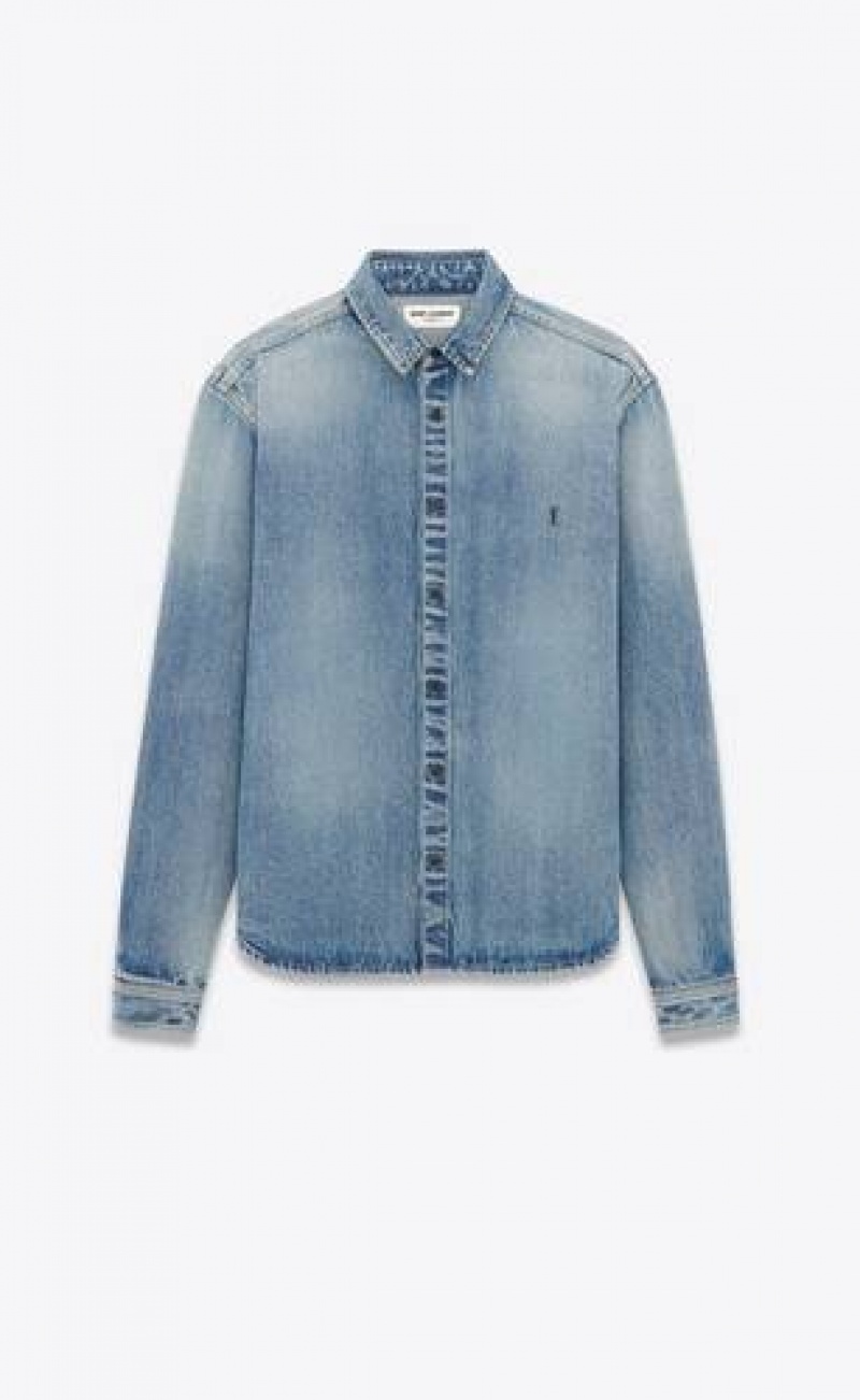 YSL Cassandre Shirt In Beach Blue Denim Blue | Philippines_YSL13107