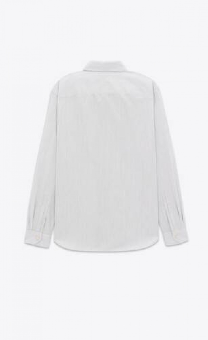 YSL Cassandre Striped Cotton Poplin White | Philippines_YSL35313