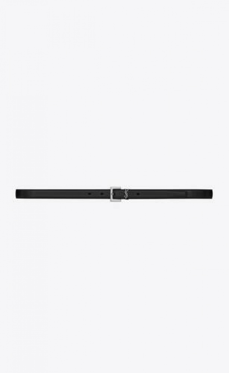 YSL Cassandre Thin Belt With Square Buckle In Smooth Leather Black | Philippines_YSL88319