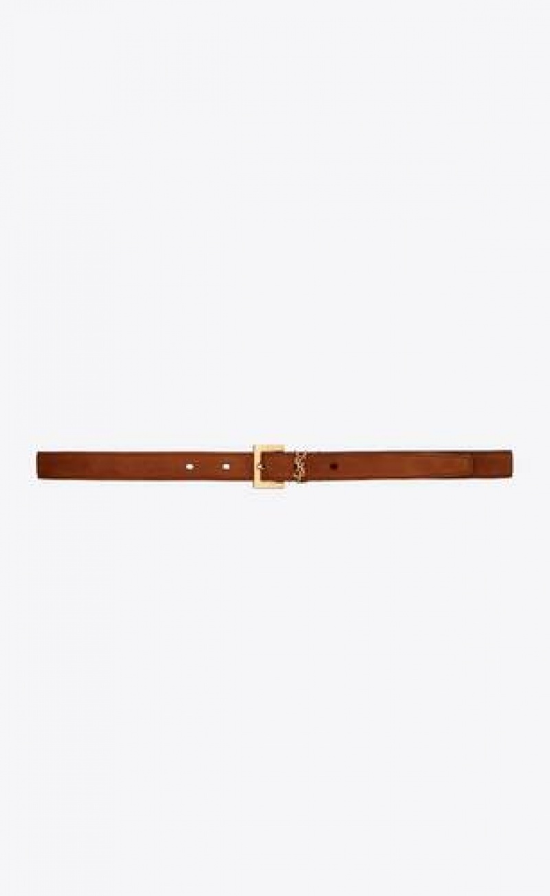 YSL Cassandre Thin Belt With Square Buckle In Suede Dark Red | Philippines_YSL69945