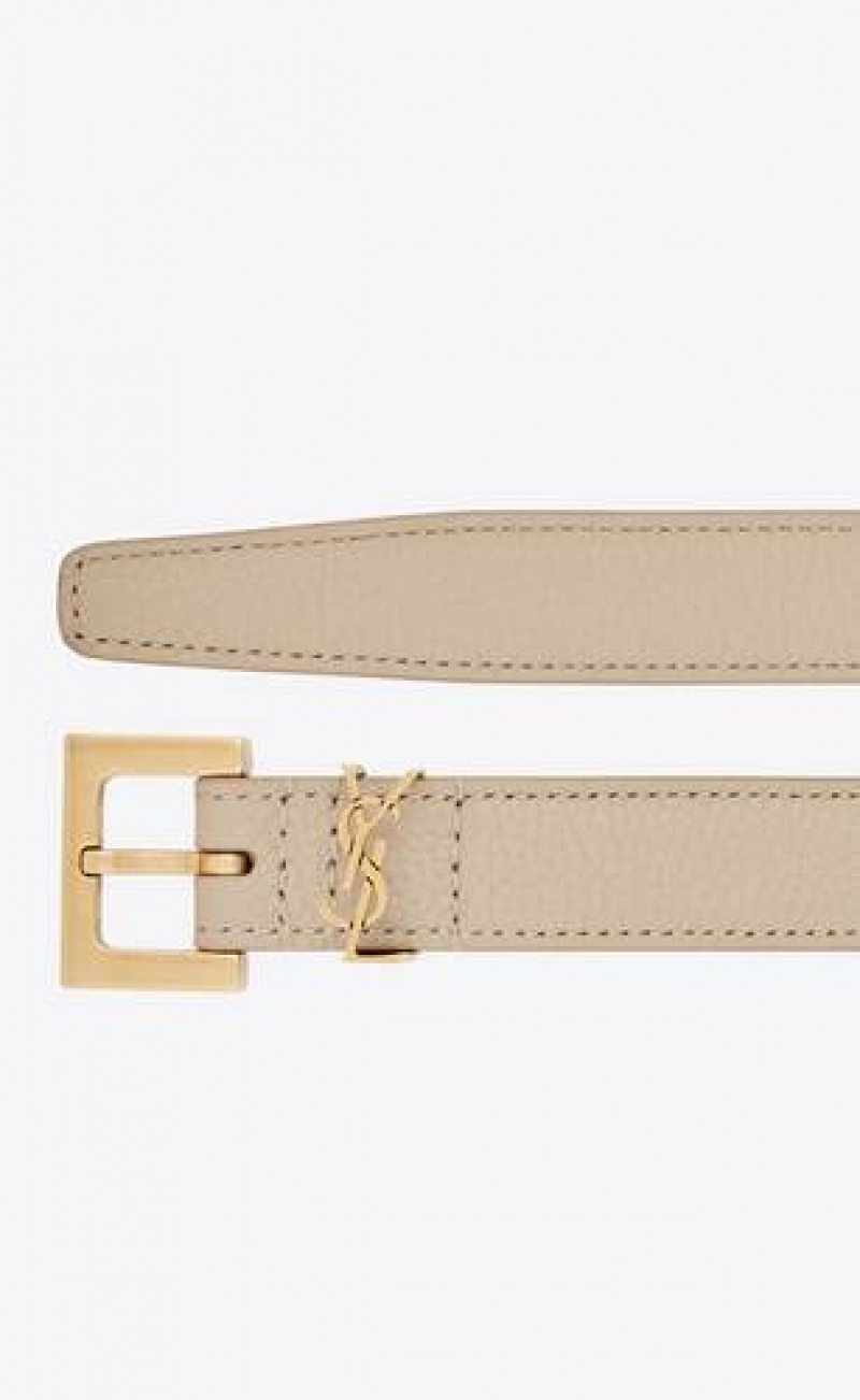 YSL Cassandre Thin Belt With Square Buckle In Grained Leather Light Blue | Philippines_YSL93125