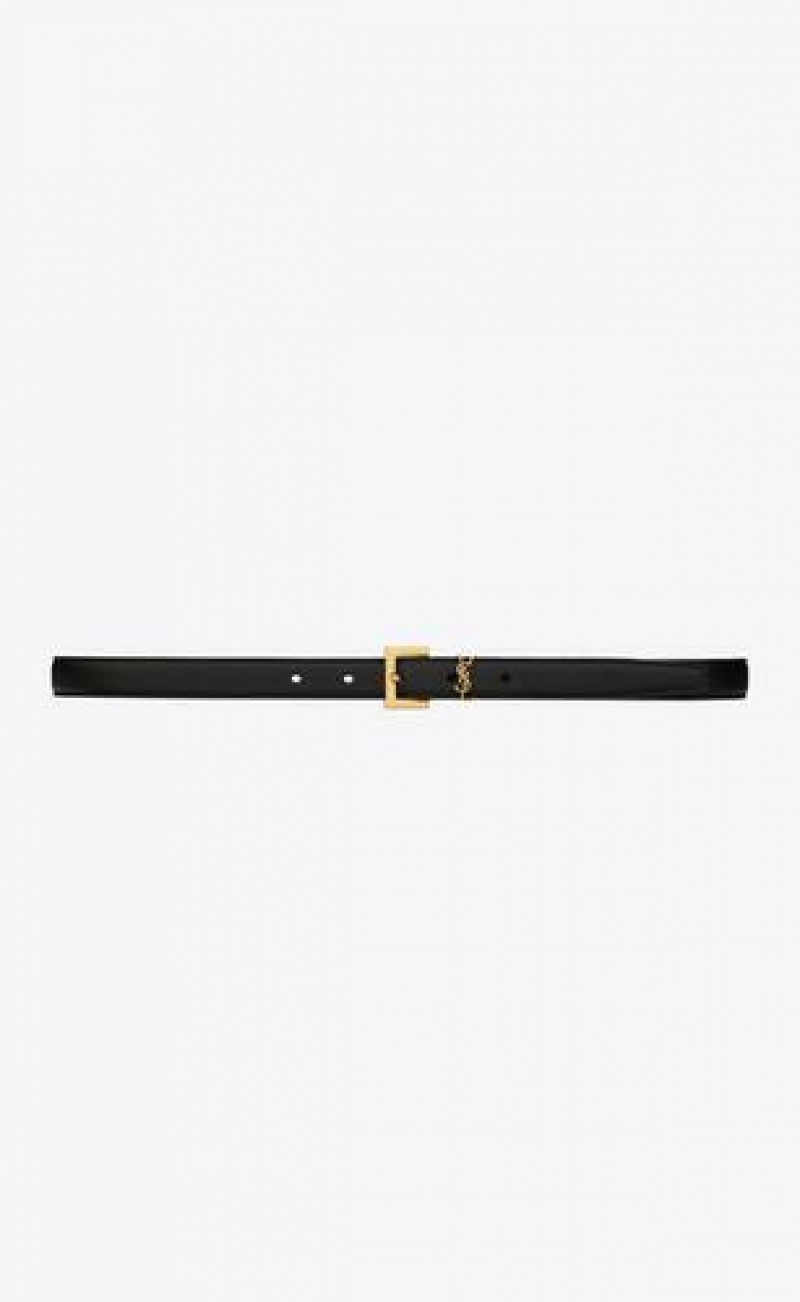 YSL Cassandre Thin Belt With Square Buckle In Grained Leather Black | Philippines_YSL29914