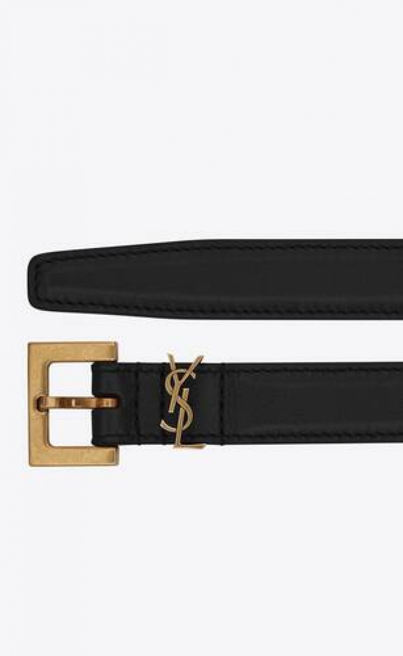 YSL Cassandre Thin Belt With Square Buckle In Box Saint Laurent Leather Black | Philippines_YSL48172