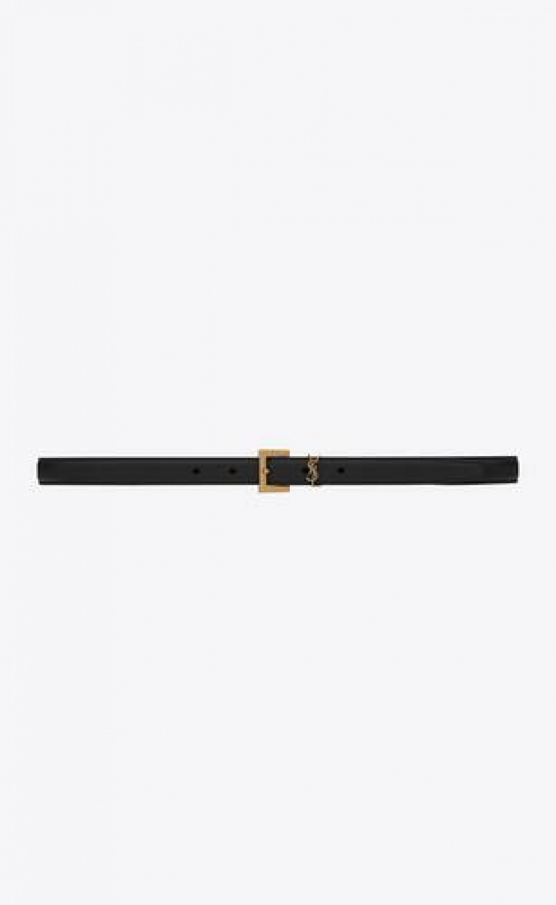 YSL Cassandre Thin Belt With Square Buckle In Box Saint Laurent Leather Black | Philippines_YSL48172