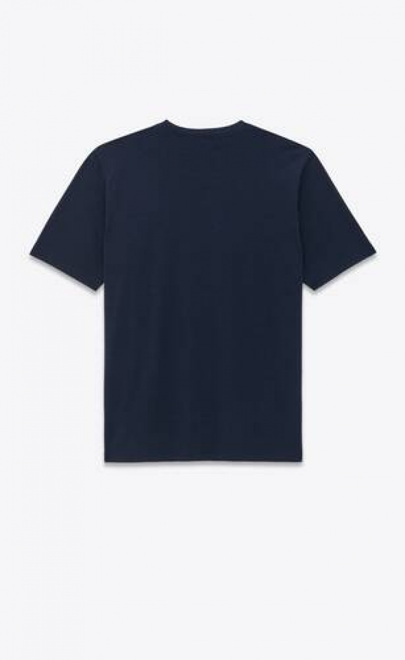 YSL Cassandre T-shirt In Wool And Silk Jersey Indigo | Philippines_YSL76056