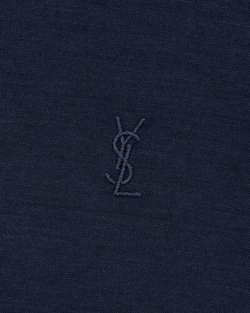 YSL Cassandre T-shirt In Wool And Silk Jersey Indigo | Philippines_YSL76056