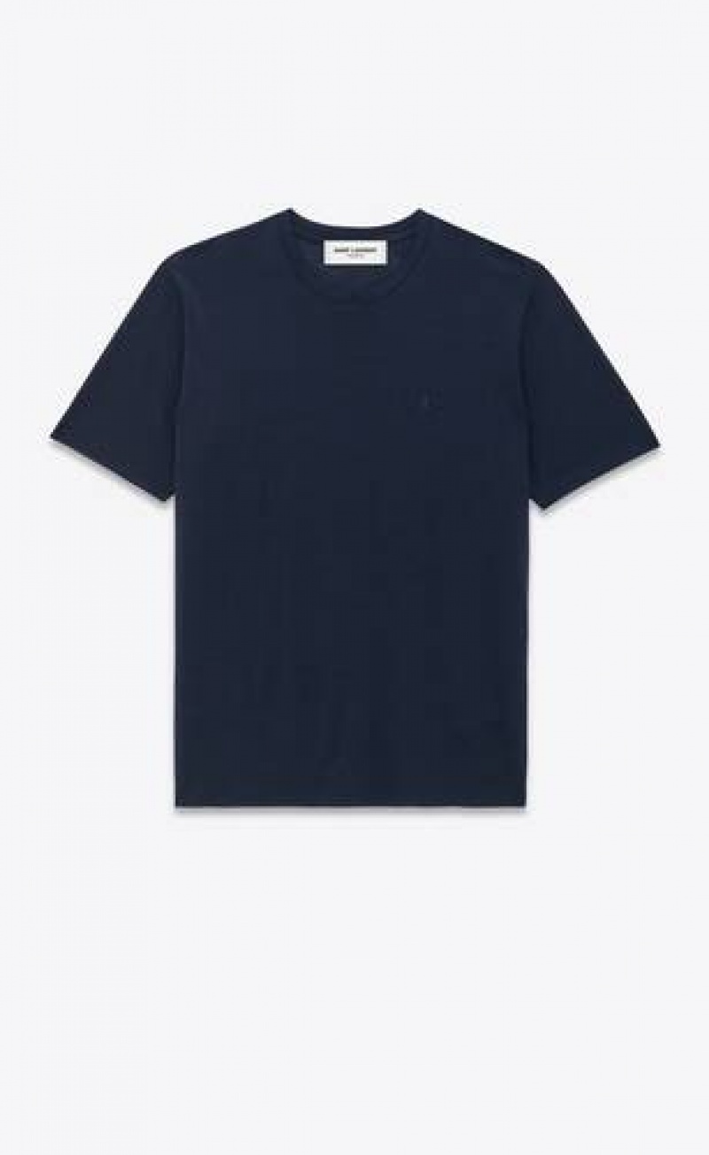 YSL Cassandre T-shirt In Wool And Silk Jersey Indigo | Philippines_YSL76056